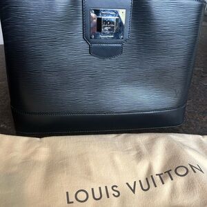 Louis Vuitton Black Textured Tote with Silver Accent